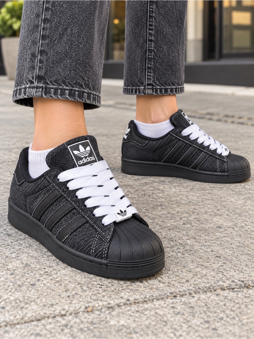 Adidas Superstar II Black Denim Sneakers – Men’s 9.5 / Women’s 10.5 – NWT